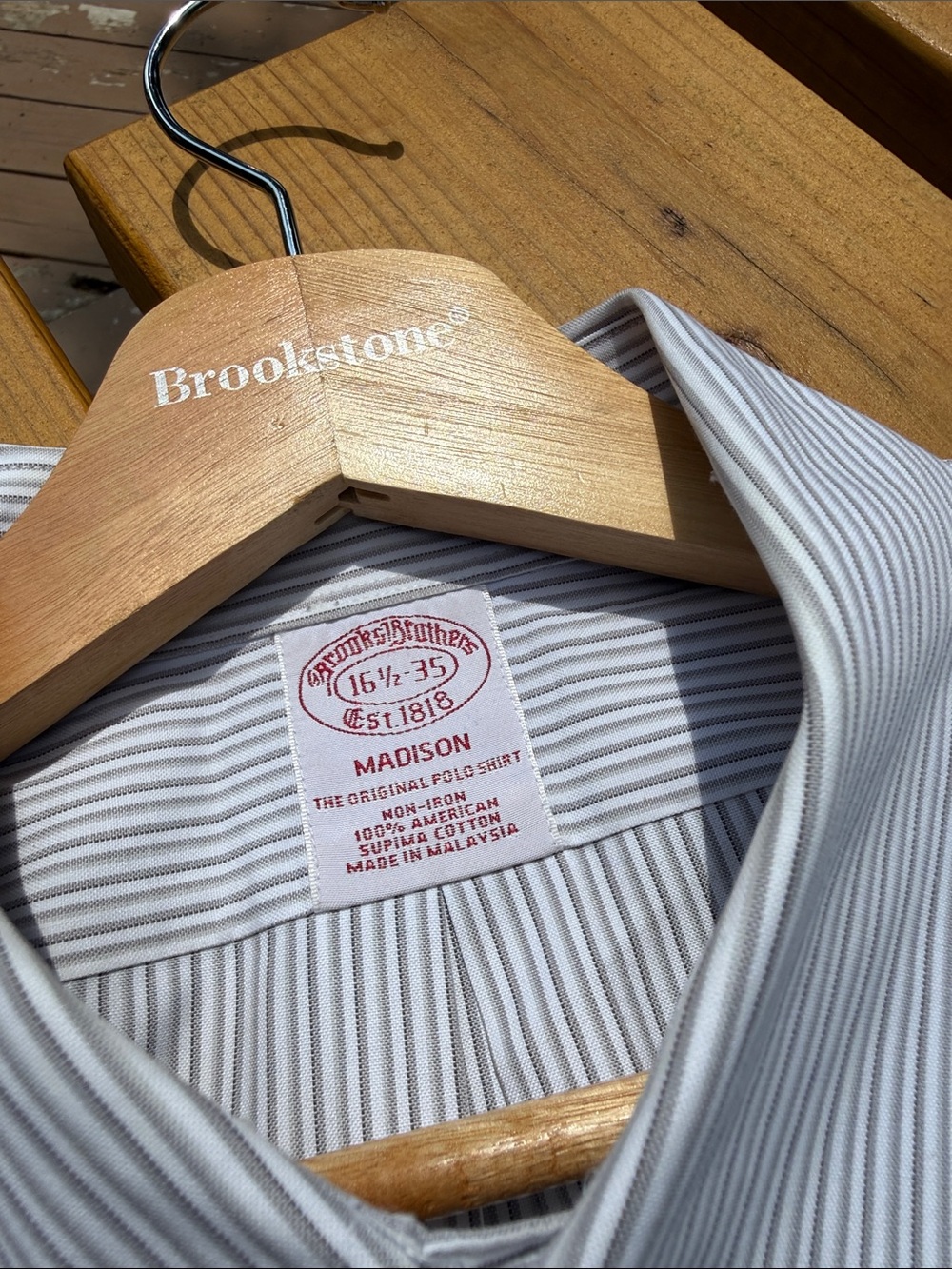 Brooks Brothers Men's Brown and White Pinstripe Dress Shirt - Picture 2 of 6